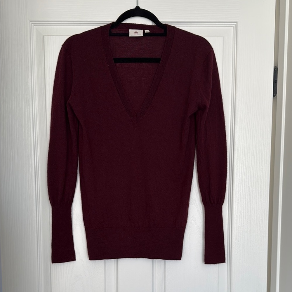 AG Adriano Goldschmied V-Neck Burgundy 100% Cashmere Sweater